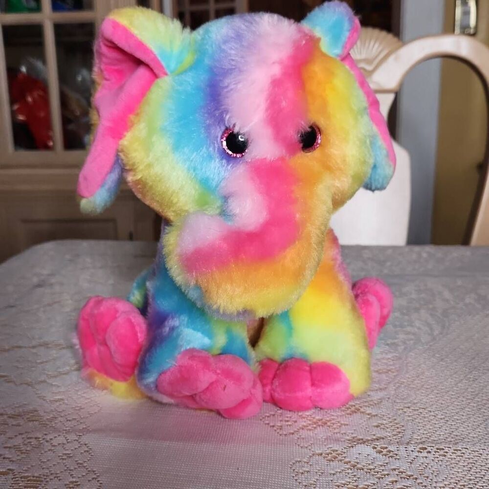 Tie dye rainbow elephant plush 10"